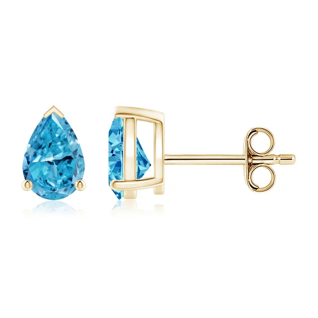 Pear-Shaped Lab-Grown Blue Diamond Solitaire Stud Earrings - image 2