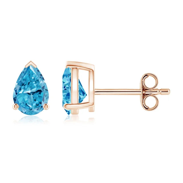 Pear-Shaped Lab-Grown Blue Diamond Solitaire Stud Earrings - image 3