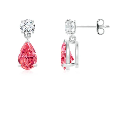 Pear-Shaped Lab-Grown Pink Diamond Drop Earrings - image 1