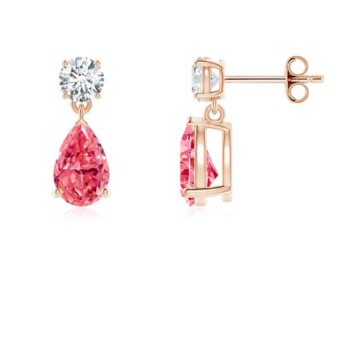 Pear-Shaped Lab-Grown Pink Diamond Drop Earrings - image 2