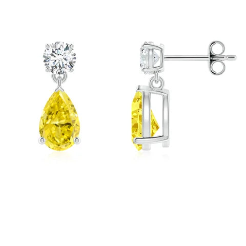 Pear-Shaped Lab-Grown Yellow Diamond Drop Earrings - image 1
