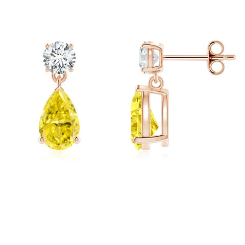 Pear-Shaped Lab-Grown Yellow Diamond Drop Earrings - image 2