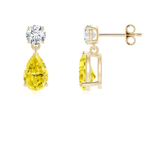 Pear-Shaped Lab-Grown Yellow Diamond Drop Earrings - image 3