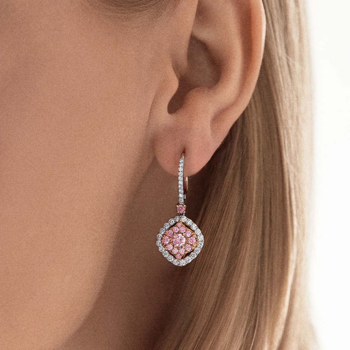 Pink Lab Grown Diamond Drop Earrings - image 2