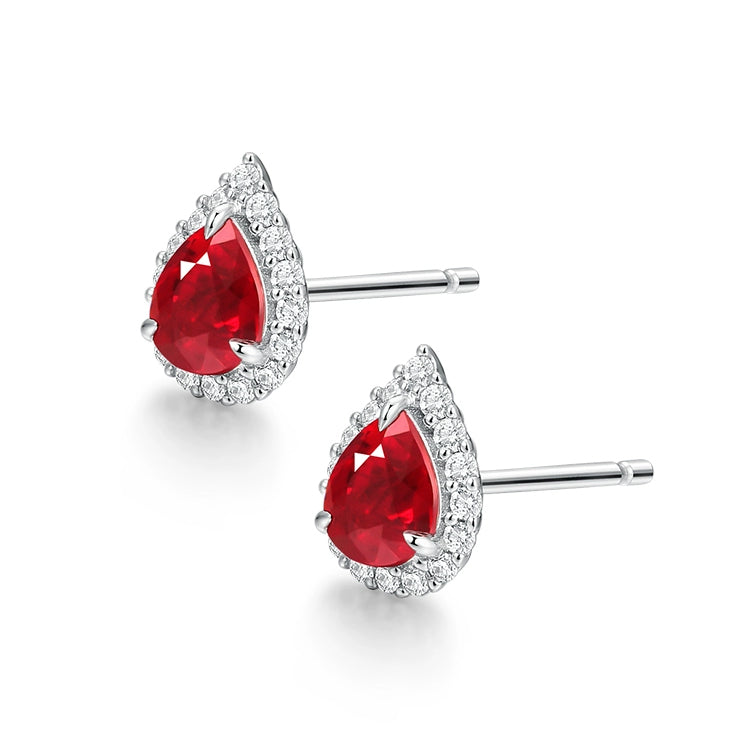 Prong Setting Pear Ruby Stud Earring - image 2