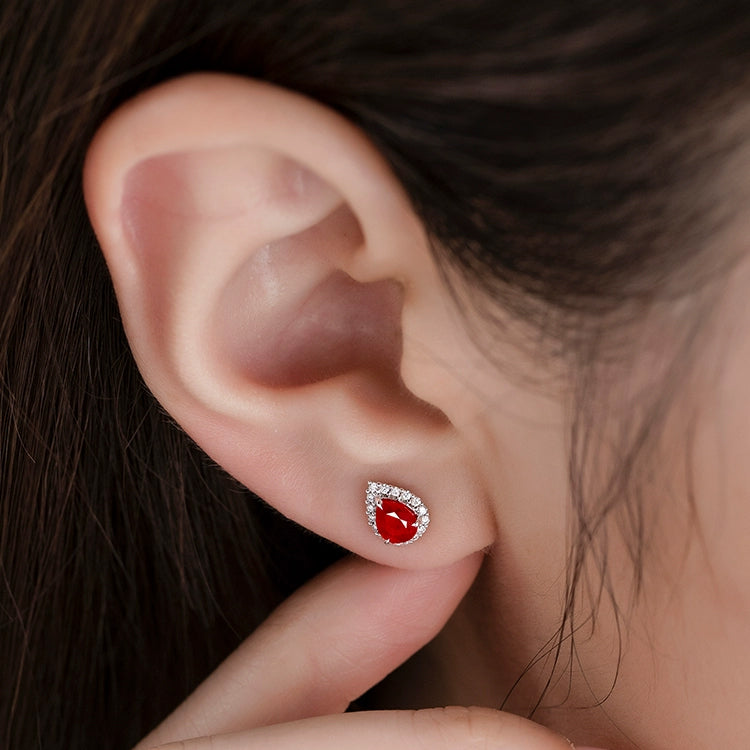 Prong Setting Pear Ruby Stud Earring - image 5