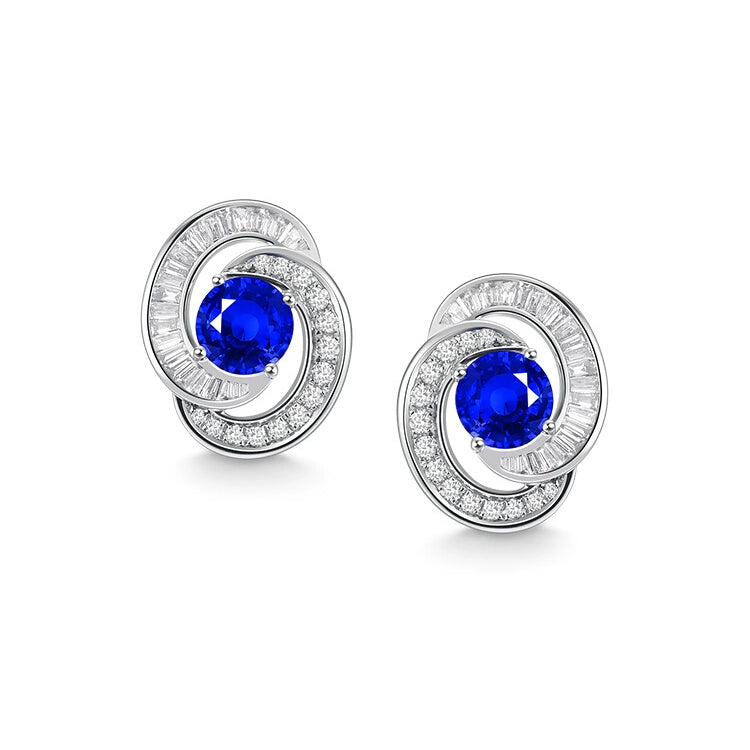 Round Blue Sapphire Dainty Earrings - image 1