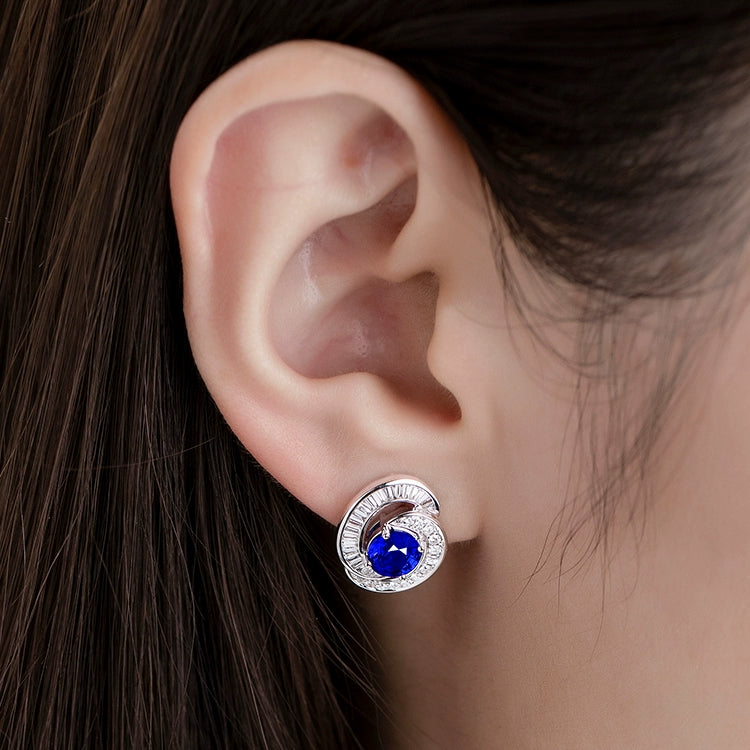 Round Blue Sapphire Dainty Earrings - image 3