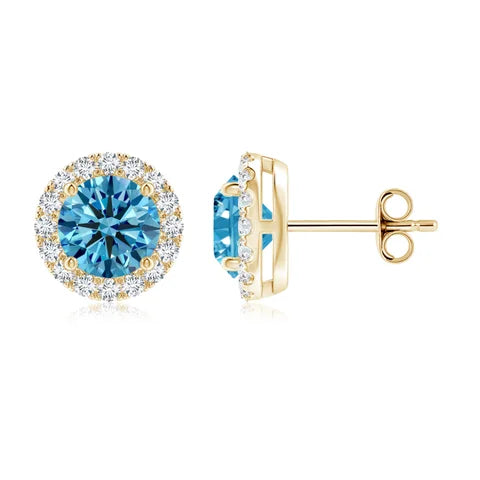 Round Cut Blue Lab-Grown Diamond Halo Stud Earrings - image 3