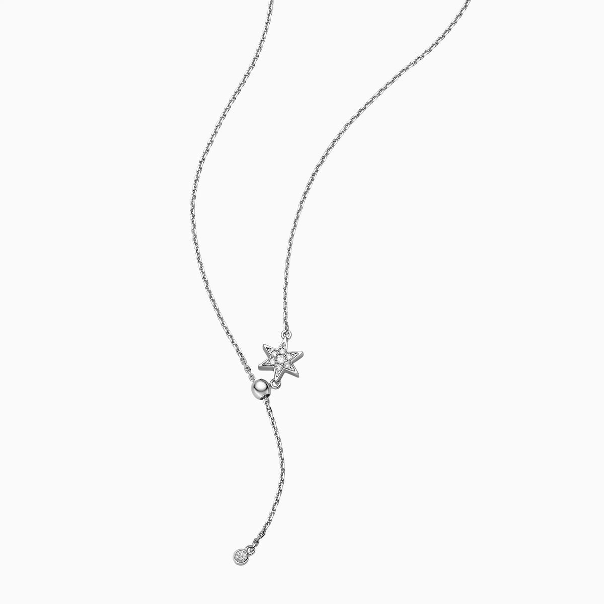 18K White Gold Round Diamond Pavé Star shape Necklace - image 2