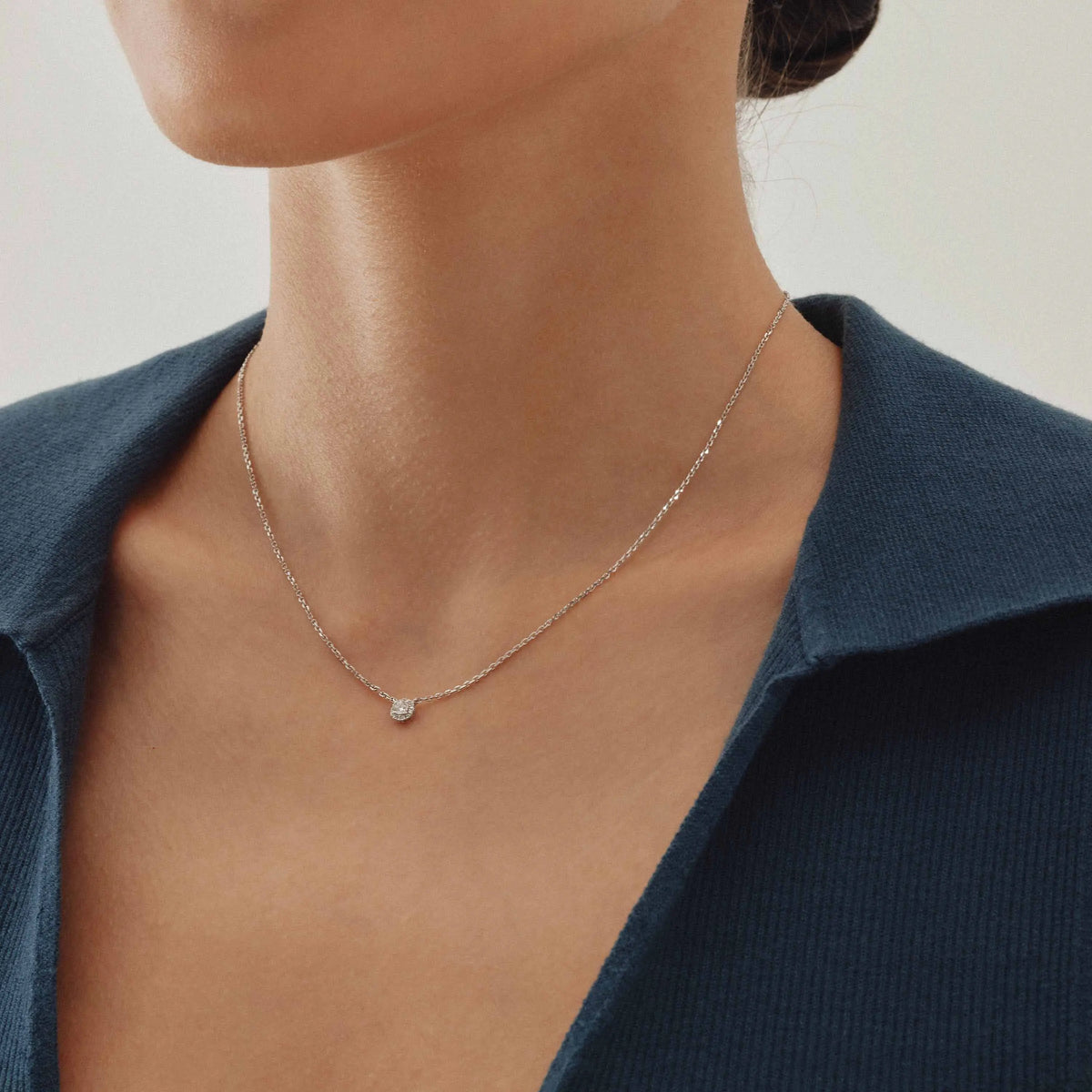 Classic Round Halo Diamond Pendant Necklace - image 3
