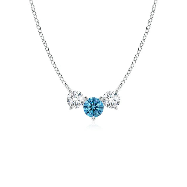 Classic Trio Round Lab-Grown Fancy Intense Blue and White Diamond Necklace - image 1