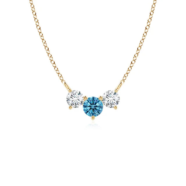 Classic Trio Round Lab-Grown Fancy Intense Blue and White Diamond Necklace - image 3