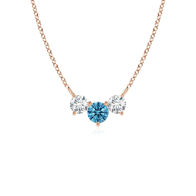 Classic Trio Round Lab-Grown Fancy Intense Blue and White Diamond Necklace - image 4