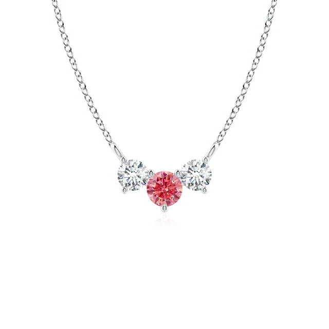 Classic Trio Round Lab-Grown Fancy Intense Pink and White Diamond Necklace - image 1