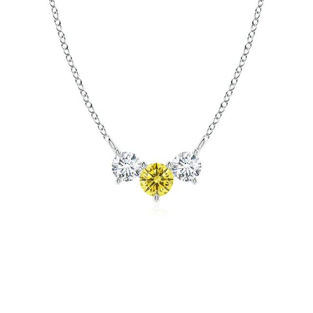 Classic Trio Round Lab-Grown Fancy Intense Yellow and White Diamond Necklace - image 1