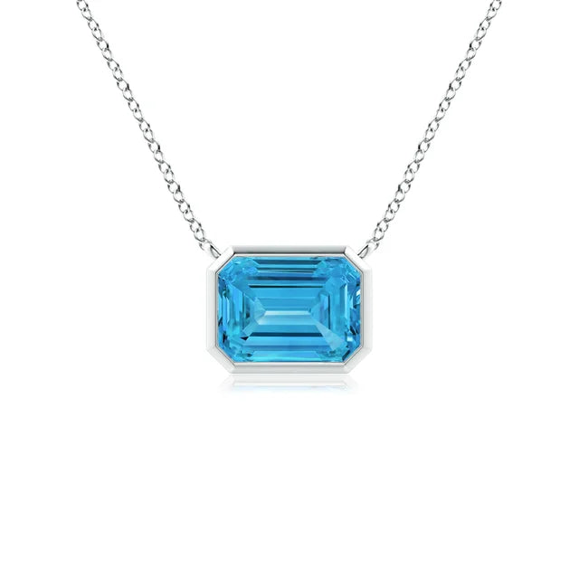 East-West Bezel-Set Emerald-Cut Lab-Grown Blue Diamond Necklace - image 1