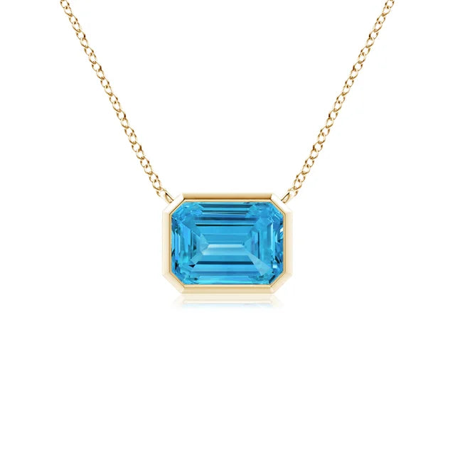 East-West Bezel-Set Emerald-Cut Lab-Grown Blue Diamond Necklace - image 3