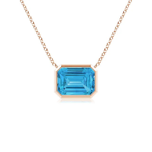 East-West Bezel-Set Emerald-Cut Lab-Grown Blue Diamond Necklace - image 4