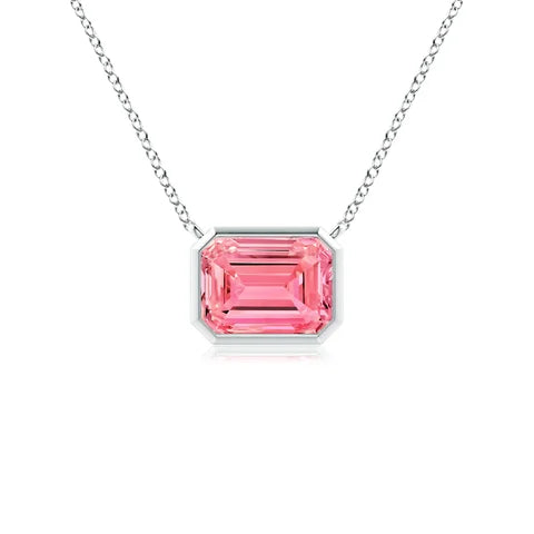 East-West Bezel-Set Emerald-Cut Lab-Grown Pink Diamond Necklace - image 1