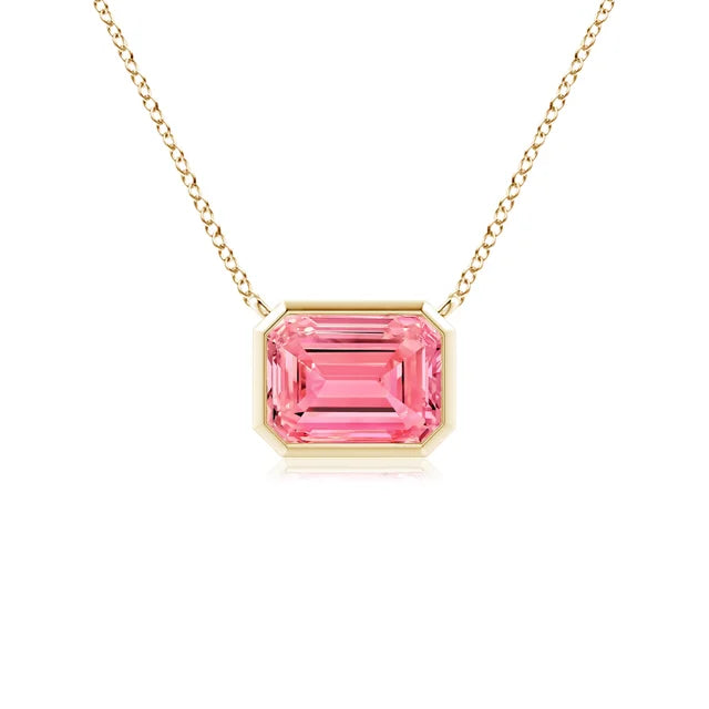 East-West Bezel-Set Emerald-Cut Lab-Grown Pink Diamond Necklace - image 3