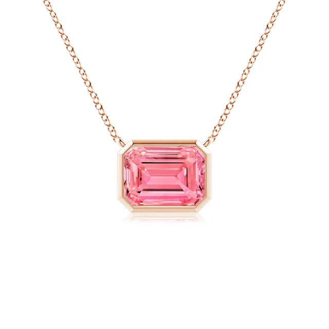 East-West Bezel-Set Emerald-Cut Lab-Grown Pink Diamond Necklace - image 4