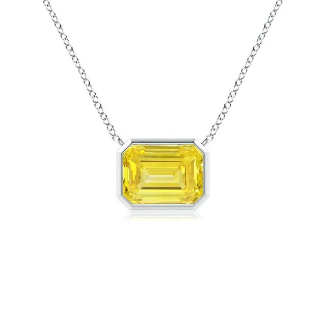 East-West Bezel-Set Emerald-Cut Lab-Grown Yellow Diamond Necklace - image 1
