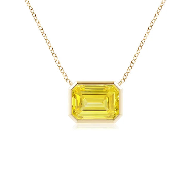 East-West Bezel-Set Emerald-Cut Lab-Grown Yellow Diamond Necklace - image 3