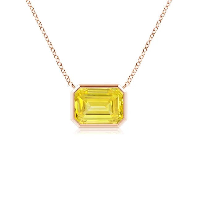 East-West Bezel-Set Emerald-Cut Lab-Grown Yellow Diamond Necklace - image 4