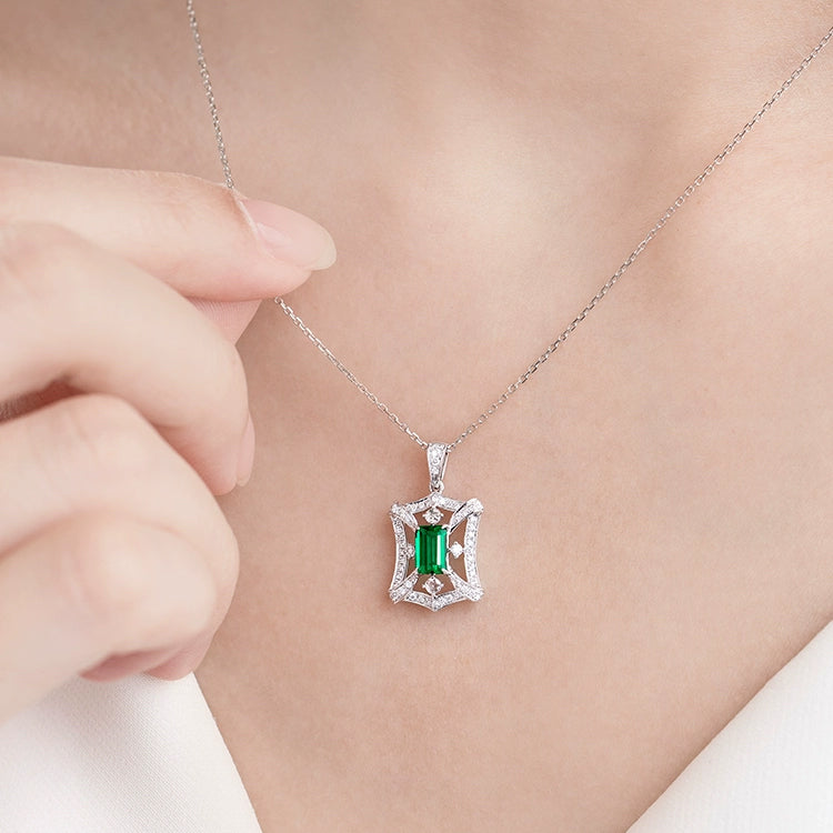 Emerald and Diamond Pendant Necklace - image 3