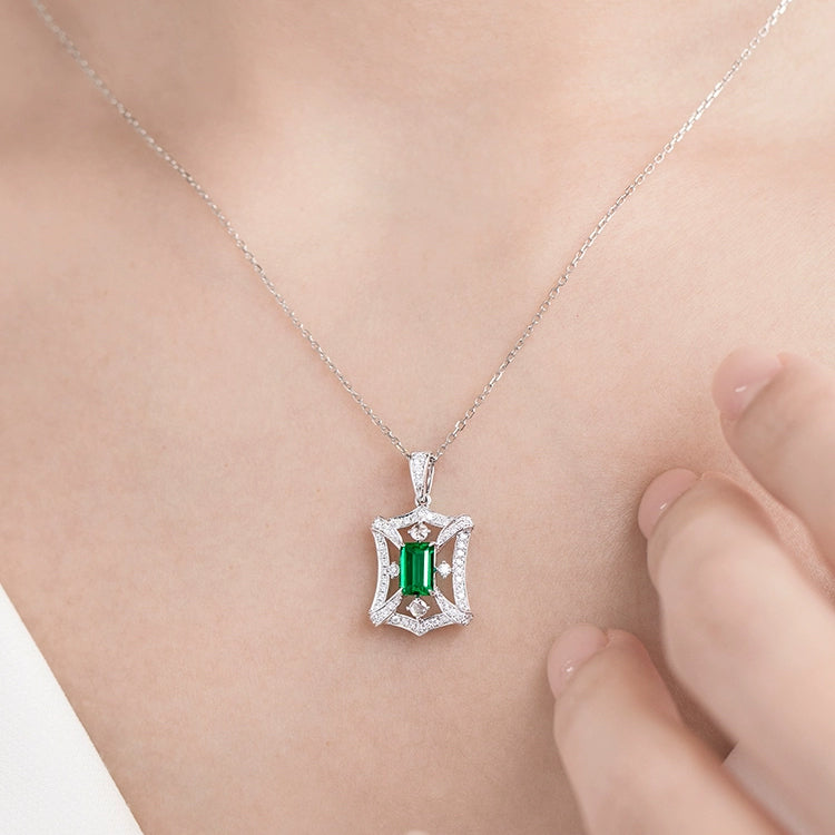 Emerald and Diamond Pendant Necklace - image 5