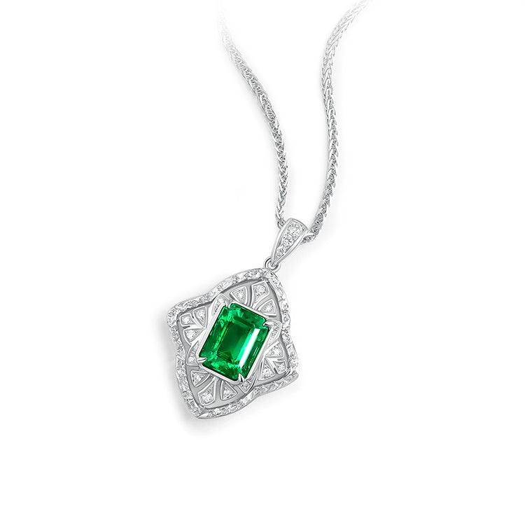 Emerald and Diamond Pendant Necklace - image 2