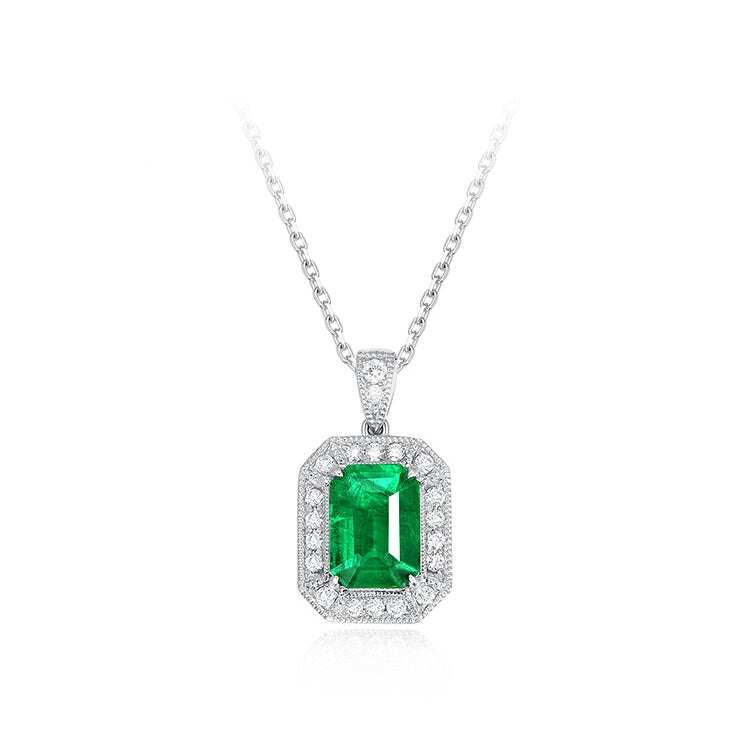 Emerald and Diamond Pendant Necklace - image 1