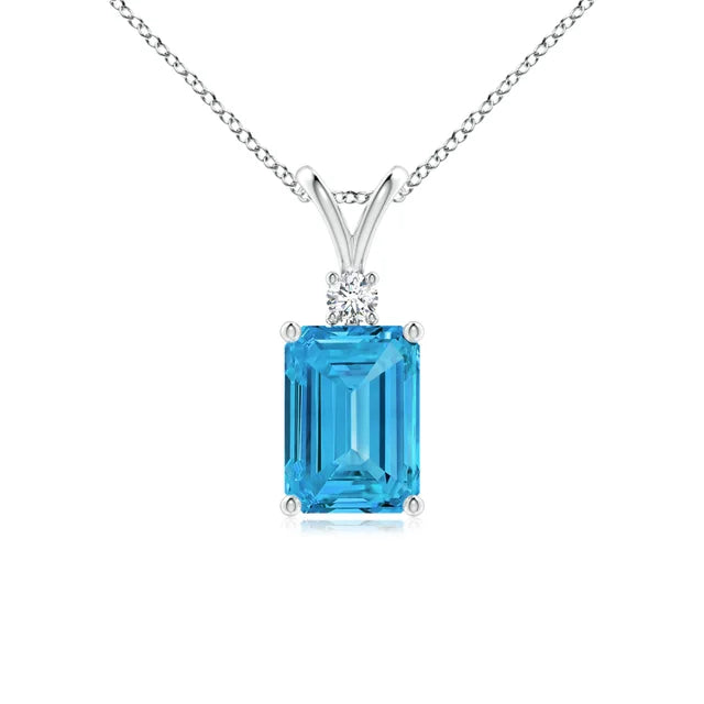 Emerald-Cut Lab-Grown Blue Diamond Solitaire Pendant with Accent - image 1
