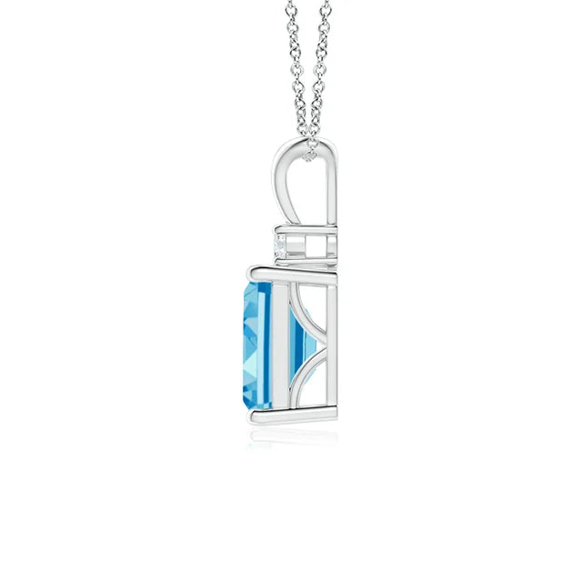 Emerald-Cut Lab-Grown Blue Diamond Solitaire Pendant with Accent - image 2