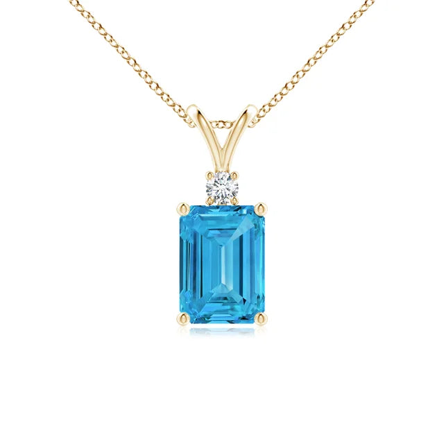 Emerald-Cut Lab-Grown Blue Diamond Solitaire Pendant with Accent - image 3