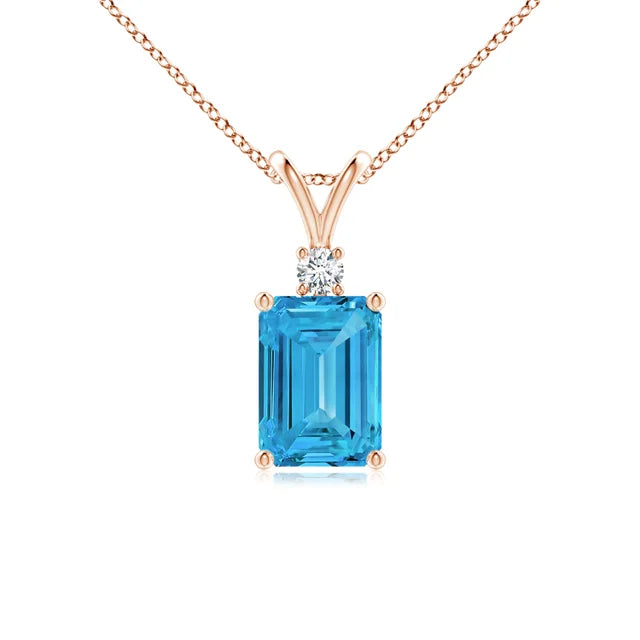 Emerald-Cut Lab-Grown Blue Diamond Solitaire Pendant with Accent - image 4