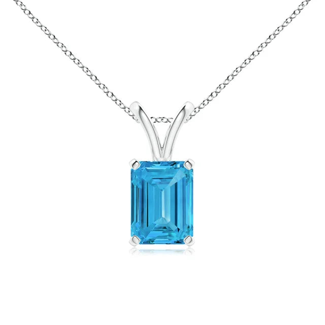 Emerald-Cut Lab-Grown Blue Diamond Solitaire V-Bale Pendant - image 1