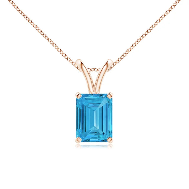 Emerald-Cut Lab-Grown Blue Diamond Solitaire V-Bale Pendant - image 4