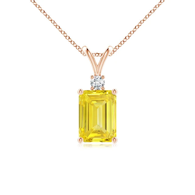 Emerald-Cut Lab-Grown Fancy Intense Yellow Diamond Solitaire Pendant with Accent - image 4