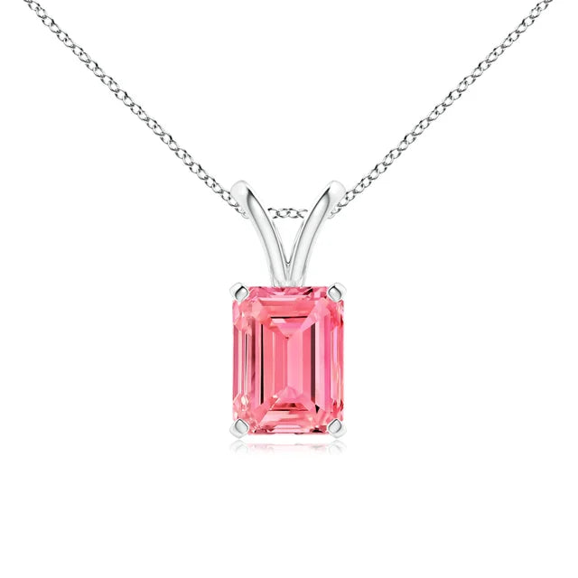 Emerald-Cut Lab-Grown Pink Diamond Solitaire V-Bale Pendant - image 1