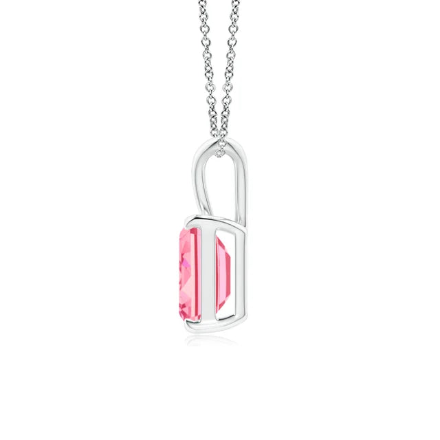 Emerald-Cut Lab-Grown Pink Diamond Solitaire V-Bale Pendant - image 2