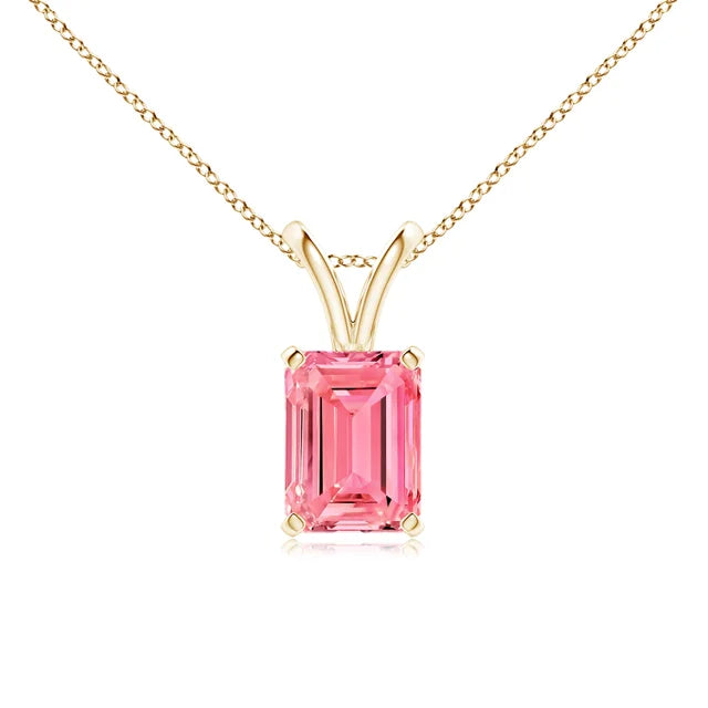 Emerald-Cut Lab-Grown Pink Diamond Solitaire V-Bale Pendant - image 3
