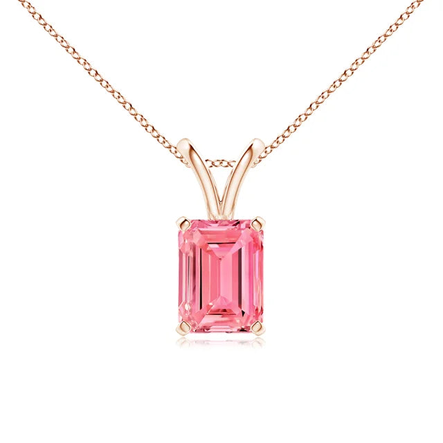 Emerald-Cut Lab-Grown Pink Diamond Solitaire V-Bale Pendant - image 4