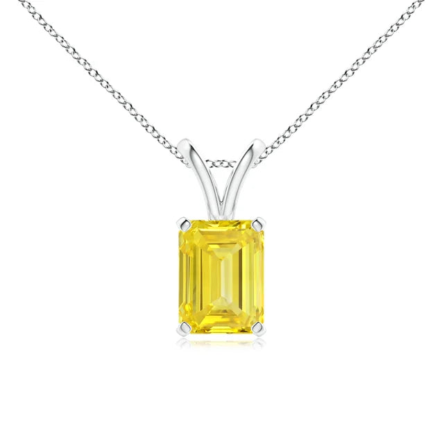 Emerald-Cut Lab-Grown Yellow Diamond Solitaire V-Bale Pendant - image 1