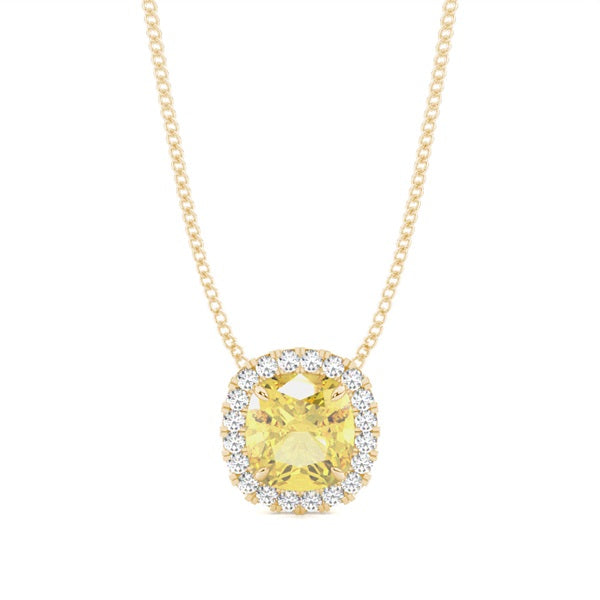 Four Prong Yellow Lab-Grown Diamond Halo Necklace - image 3