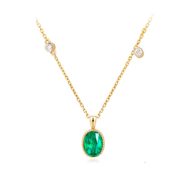 Oval Emerald and Diamond Pendant Necklace - image 1