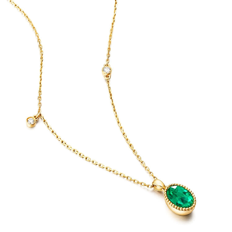 Oval Emerald and Diamond Pendant Necklace - image 2