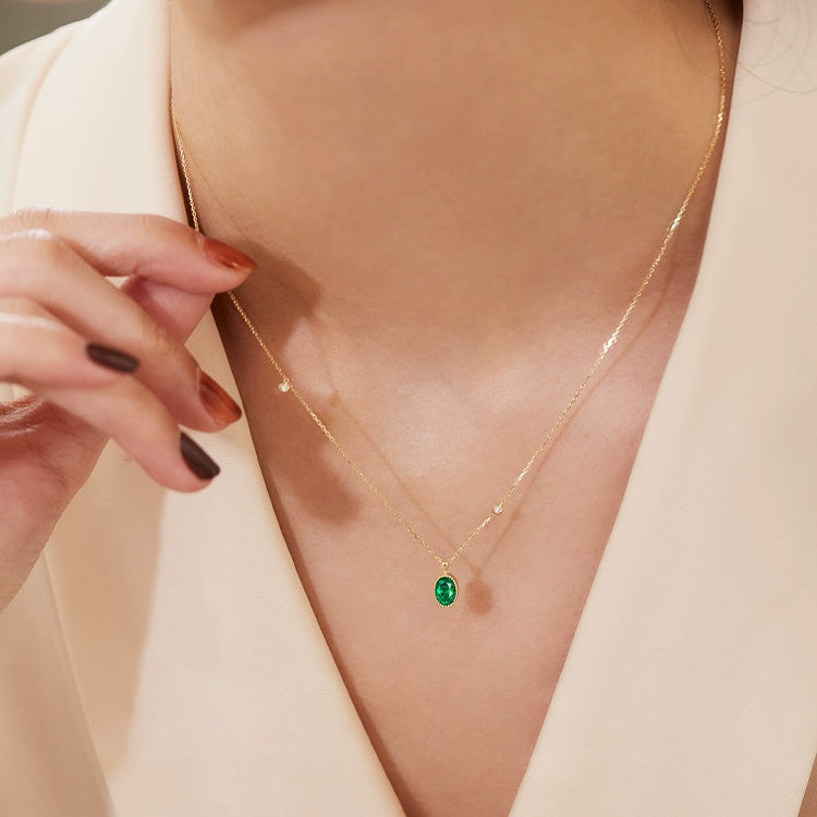 Oval Emerald and Diamond Pendant Necklace - image 3
