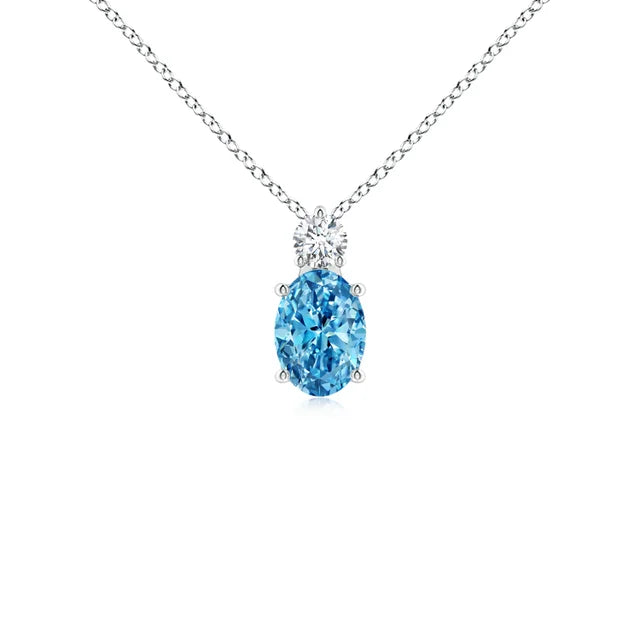 Oval Lab-Grown Fancy Intense Blue Diamond Solitaire Pendant - image 1